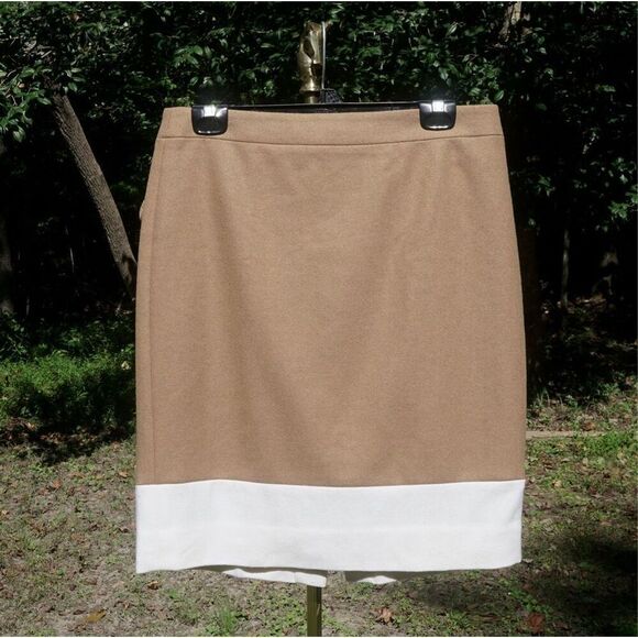NWOT J.Crew The Pencil Camel Ivory Colorblock Wool Blend High Waist Mini Skirt - Picture 1 of 7